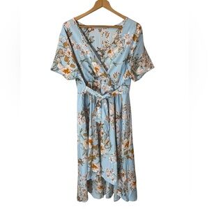 EE1- Ladies lightweight XL New Floral Blue Wrap Dress